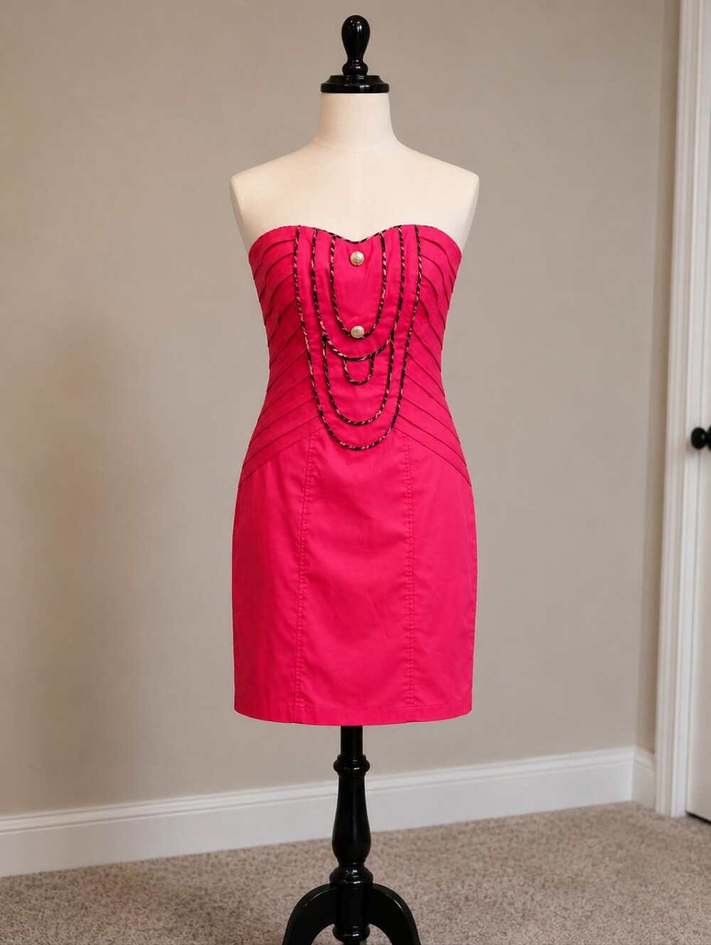 Fuchsia Strapless Sheath Dress with Decorative Trim